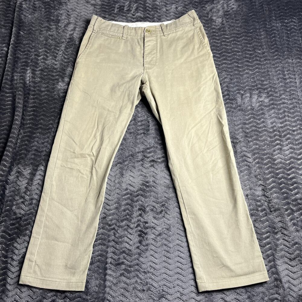Buck Mason Officer Pant Mens 28x26 tan Slub Twill Cotton Button Fly